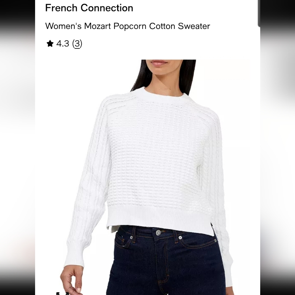 French Connection Women's White Popcorn Cotton Sweater Sz L.